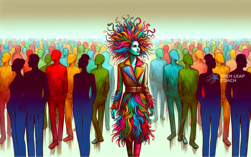 Illustration of a person standing out in a crowd